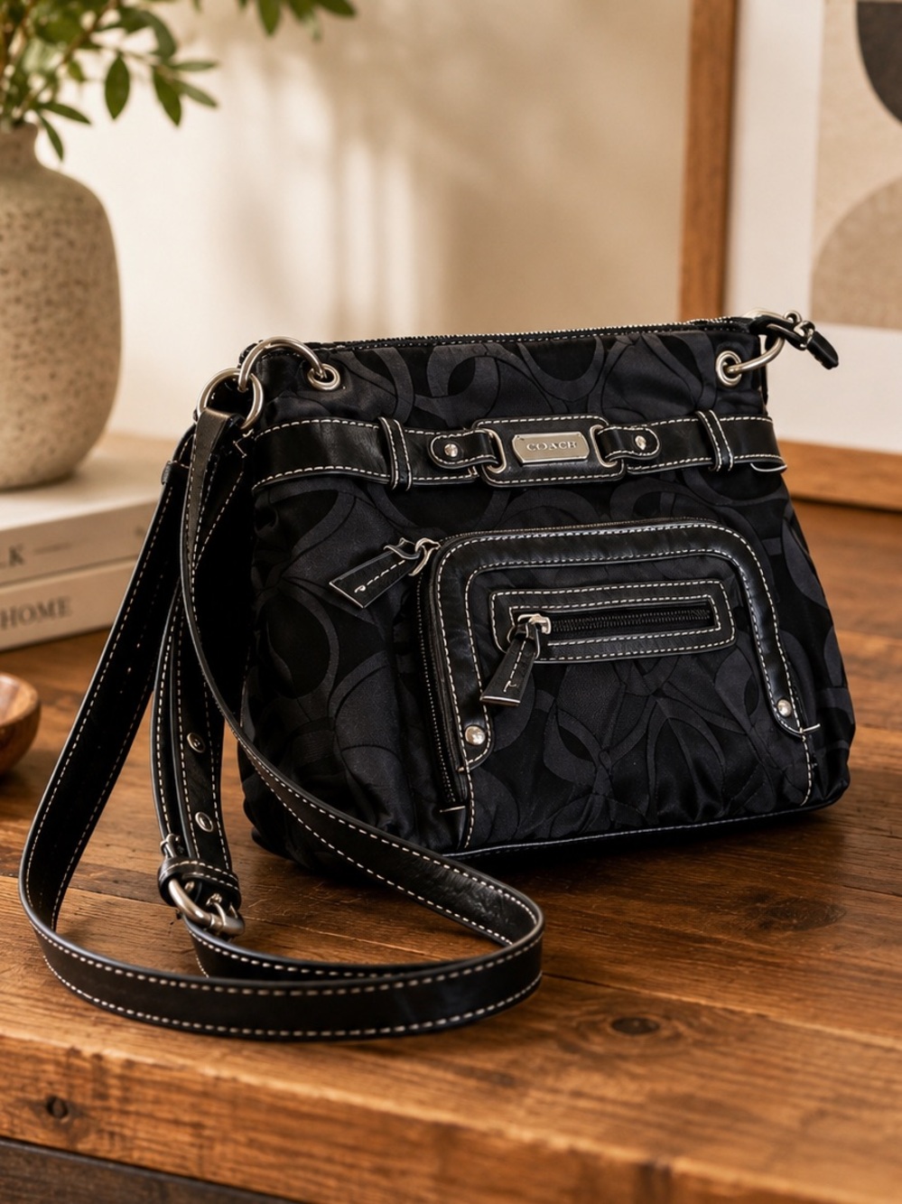 Rosetti Black Crossbody Bag with Subtle Jacquard Pattern